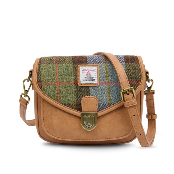 The Mini Saddle Bag With Shoulder Strau Leather And Harris Tweed Chestnut T_T - Picture 1 of 7